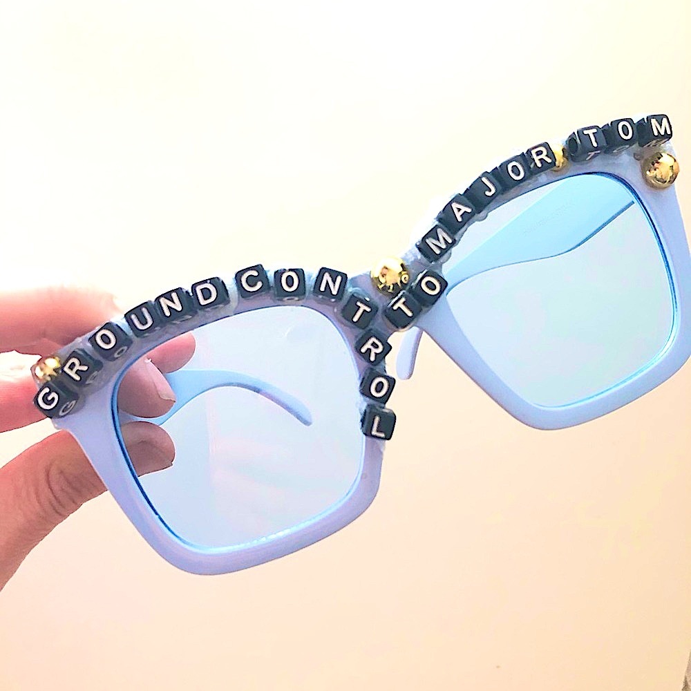 CUSTOM Handmade David Bowie Blue tinted lens festival sunglasses sheer burning